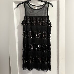 H&M Elegant Black Sequin Fringe Dress